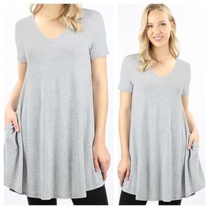 Heather grey short sleeve flared Tunic with pocket